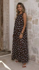 Amryn Maxi Dress - Choc/Blue Polka Dot