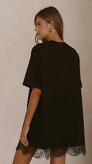 Saya T Shirt Lace Mini Dress - Black